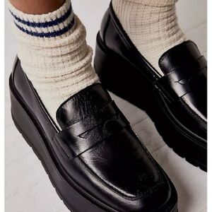Y2K Free People Nico Platform Loafers Black Leather Chunky Sole Women's Size 38